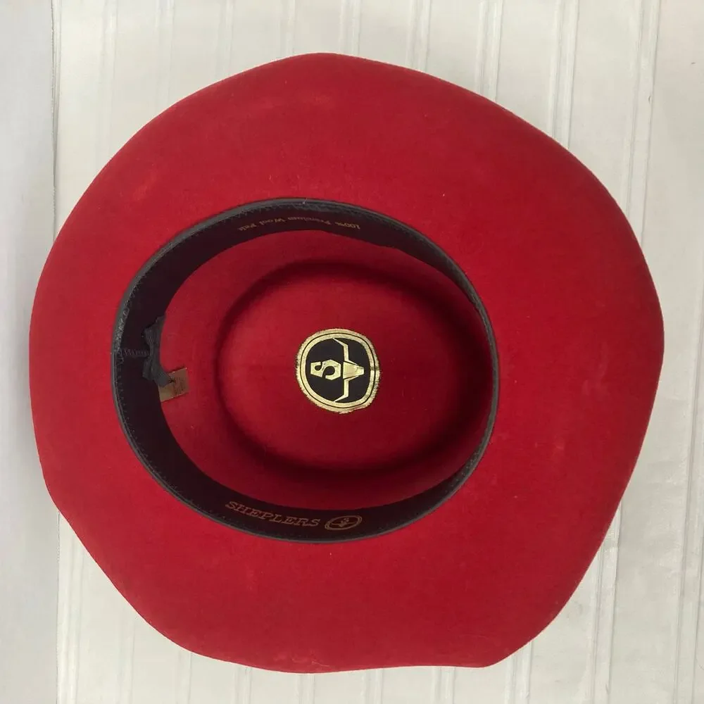 Sheplers Wool Felt Western Hat Unisex M Red Black Band Concho Gambler Style